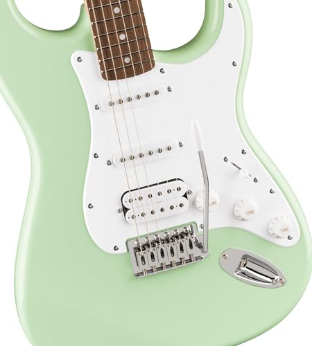 Image of Fender Squier Sonic Stratocaster HSS - Surf Green Bundle with Fender Mustang Micro Headphone Amp, Cable, Strap, Picks, and Austin Bazaar Guitar DVD