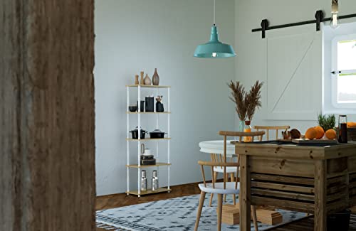 Image of Furinno TURN-S-TUBE Storage Shelves, 5-Tier Book Shelf, Corner Shelf, Toolless Open Shelves, Classic Tubes, for Organization and Storage, Living Room, Garage, Home Office, Beech