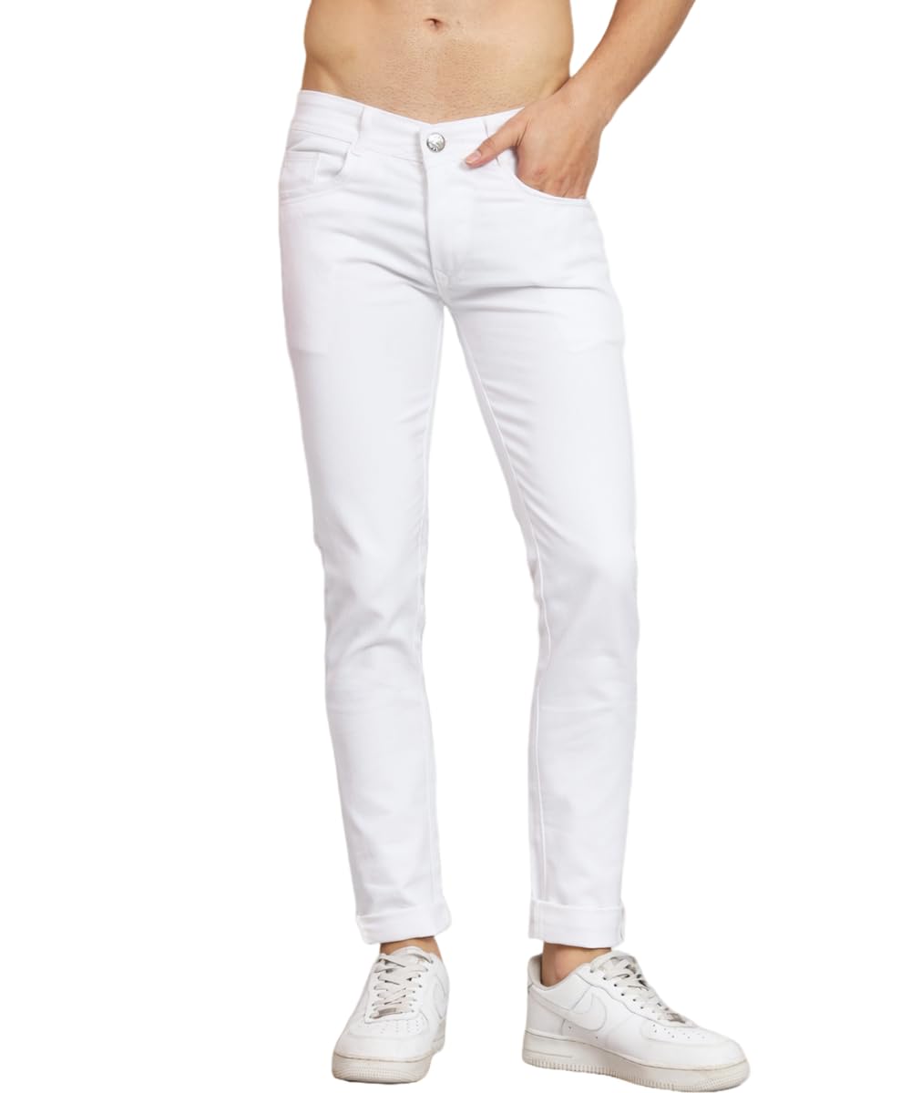 linaria Men White Plain Jeans, Regular Fit (in, Numeric, 32, Regular, White)-picture-34