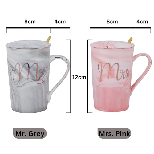 Buy AVAKHYA Mr and Mrs Coffee Mug Set - Marble Ceramic Couple Mugs with Lids and Golden Spoons - Elegant Wedding Gift Box Set for Couples, Engagement, Anniversary, Bride and Groom (Pink & Grey) Online at Low Prices in India - Amazon.in - Image 7
