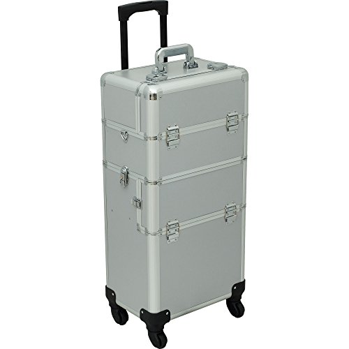 Hiker Foscari 2-In-1 Rolling Makeup Case Professional Nail Travel Organizer Box, Silver Matte, 22 Pound