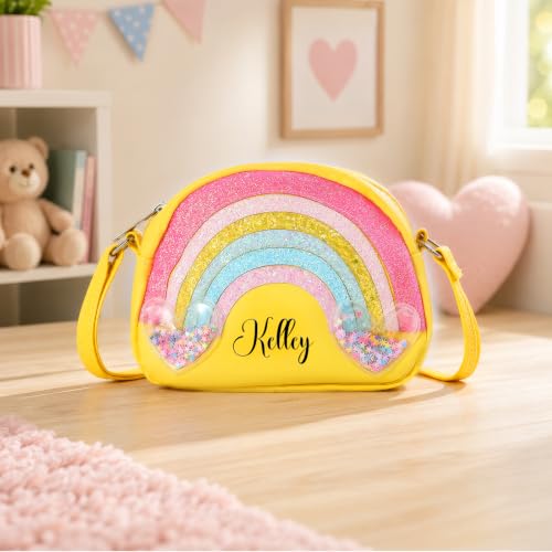 Image of Personalized Purse, Rainbow Glitter Custom Name Crossbody Bag