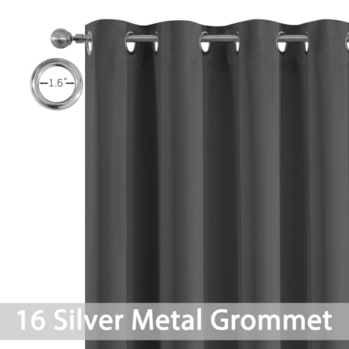 Yakamok Blackout Patio Curtains 100x84 Inches for Sliding Door Extral Wide Blackout Curtain Panels Thermal Insulated Room Divider - Grommet Top, 7' Tall by 8.3' Wide - Charcoal Grey