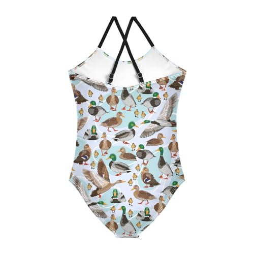 Mallard Ducks Girls One Piece Swimsuits Wild Birds Sport Halter Swimwear Beach Bathing Suit 9-10T2