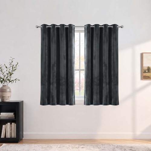 Hafaa Velvet Curtains for Living room 46x54 Charcoal Blackout Curtains 1 Pair