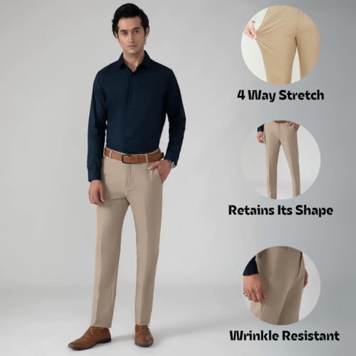 Image of SUBTRACT Slim-Fit Stretchable Lycra Formal Pants for Men with Flexible Waistband | Stylish Men's Wear Trousers for Office or Party |Dress Trouser Pant