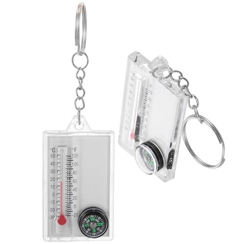 Brújulas de bolsillo portátiles con termómetro y gancho, 2 piezas miniatura 1