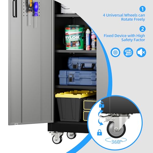 Image of Aobabo Upgrade 71H''*34''W*18''D Metal Garage Storage Cabinet with Wheels and Pegboards, 5 Adjustable Shelves Steel Storage Cabinets for Home,Warehouse,Garage,Assembly Required,Black Gray