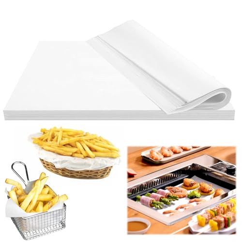 100 Blatt Wachspapier für Lebensmittel, Butterbrotpapier Zuschnitte 35 x 24.7cm, Käsepapier Wasserdicht und Öl, Deli Papierblätter, Backpapier Weiß für Burger, Pizza, Sandwiches, Pommes