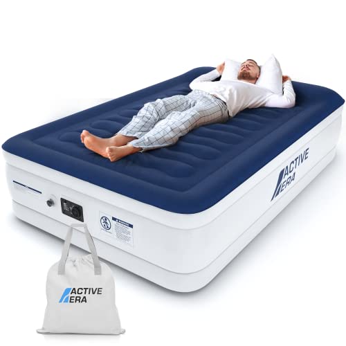 Active Era Luxury Double Size Air Mattress – Elevated Inflatable Air Bed, Electric Built-in Pump, Raised Pillow & Structured I-Beam Technology