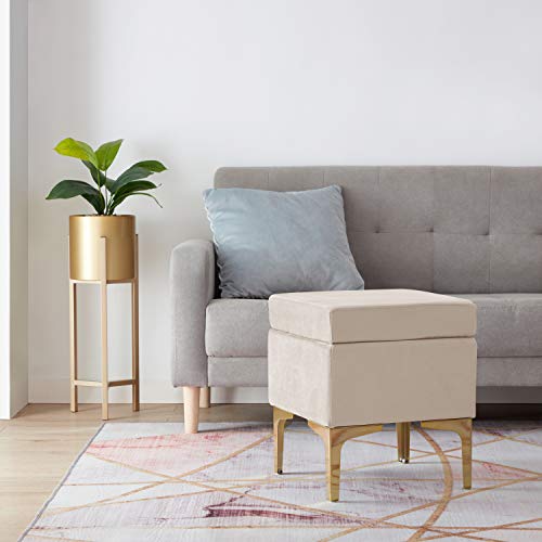 Ornavo Home Madison Modern Contemporary Square Upholstered Velvet Ottoman - Vanity Chair - Gold Metal Legs - Cream #TOP3
