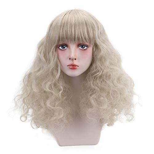 Styler Long Curly Blonde Wigs For Women Synthetic Wavy Hair With Bangs #TOP2