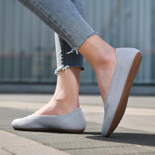 Image of poemlady Women's Ballet Flat Shoes Dress Shoes Knit Round Toe Slip On Ballerina Walking Flats Shoes for Woman Low Wedge Casual