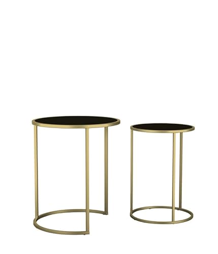 URBNLIVING 2 Piece Round Nesting Stacking Sofa Side Tables Set Tempered Glass Top Metal Leg Coffee Counter Modern Space Saving Accent Tea Top for Living Room Bedroom Office
