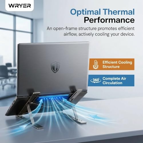 Image of 7 Angles Adjustable Aluminum Ergonomic Foldable Portable Tabletop Laptop Stand Riser Holder Compatible with HP, Dell, MacBook, Lenovo & All Other Notebook (White)