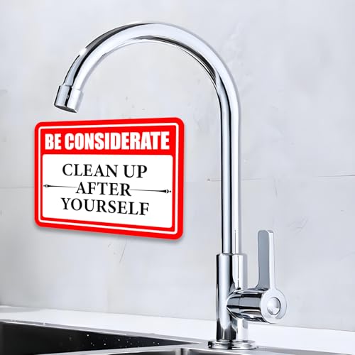 Image of Clean Up After Yourself Sign, Self-Adhesive Waterproof Be Considerate Clean Up After Yourself Sign for Bathroom and Kitchen Keep This Area Clean Rules Sticker for Home, Restroom