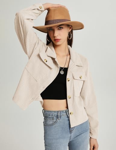 Flygo Womens Fashion Cropped Jacket Corduroy Button Down Shirt Shacket Jackets Lightweight Spring Jackets 2025 Trendy2