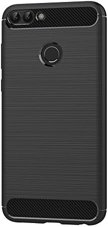AICEK Huawei P Case, Black Silicone Cover for P Smart - Carbon Fiber Bumper (5.65 inch)