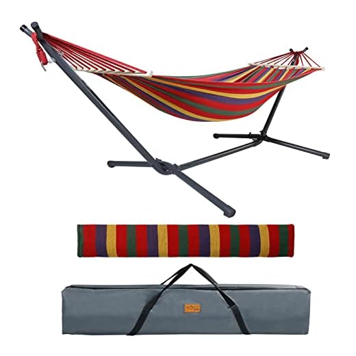 CCLIFE Hamaca con Soporte Hamaca Jardin, Altura Regulable en 2 Posiciones, Carga Máxima 200 kg, para Interior y Exterior, Color:Raya Arco Iris