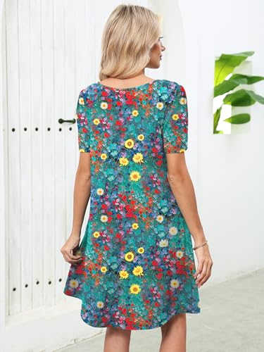 Heymoments Women Short Sleeve Dress Floral Print Medium Crew Neck Casual Flowy Cute Above Knee Sundress Comfy Shirt Teachers Summer Travel 2026 Novelty Dresses with Pockets — view 4