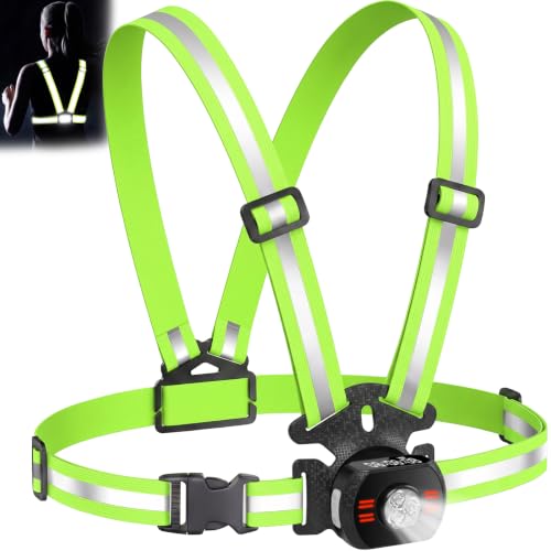 500LM Running Lights for Runners, 360° Reflective Safety Running Vest with Workout Display for Time, Steps & Distance, 45° Adjustable Beam, IPX4