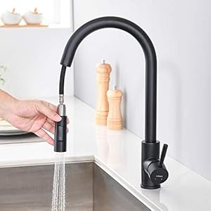 Wasserhahn Küche Schwarz, Lonheo 360° Drehbar Küchenarmatur Ausziehbar, Hochdruck Mischbatterie Küche mit Brause 2 Wasserstrahlarten, Edelstahl Spültischarmatur Küche für Küchenspüle