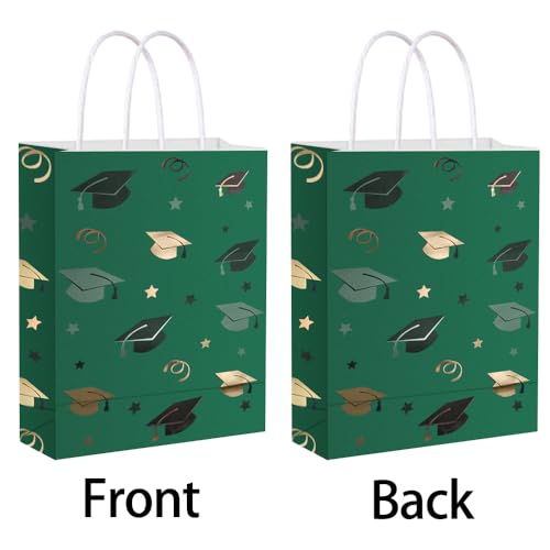 Image of 12 Pieces Graduate Gift Bags, Graduation Party Decorations (Green Gold)
