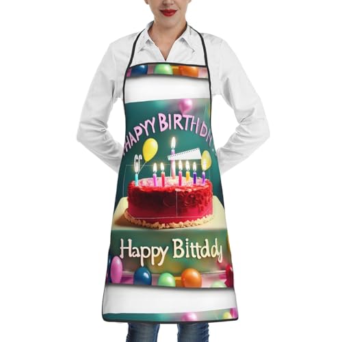 fdgbnm Bellissimo grembiule con scritta Happy Birthday. Impermeabile con tasca. 100% poliestere, senza pieghe, per cucina, barbecue, bar, salone.