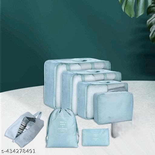 (Multicolor) Travel Organizer 7 in 1 Travel Laundry Cosmetics Luggage Packing Organizers Set Makeup Bags Organizer Packing Cubes with Shoe Bag for travel, Nylon 7-in-1-cactus0803 SB-P8302 4