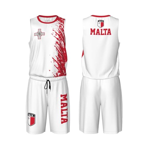 Malta Flag Grain (1) Basketball Jersey Uniform Suit for Men Adults Training Athletic Set