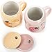 Noamus 2 Pack Cute Ceramic Mugs with Lid and Straw, 13 Oz Fruits Pattern Coffee Cup with Handle, Handmade Strawberry Orange Tea Cup for Office Home, Hot Ice Water Chocolate Milk, Women Gift