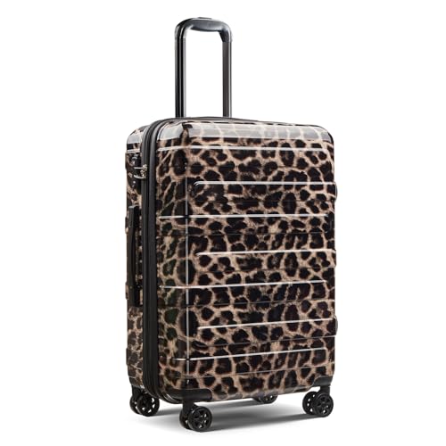 VIVIcity Cheetah Print Carry on Luggage 22x14x9 Airline Approved Expandable 20 Inch Hardside Suitcase with Wheels TSA Lock PC+ABS Lightweight Carry on Suitcases for Women