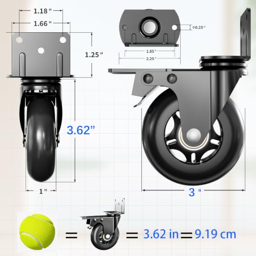 Image of Apllamo 3 in Side Mount Plate Caster Wheels Heavy Duty 1000 LBS