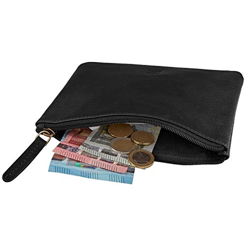 Wildery® Banktasche zur Geld Aufbewahrung I Dokumententasche A5 in Echt Leder I Geldtransporttasche mit Reißverschluss I Schminktasche klein /#WI708 Beige (Schwarz, L)