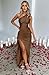 Memoriesea Women's Sexy One Shoulder Satin High Split Cocktail Wedding Party Maxi Dress Brown