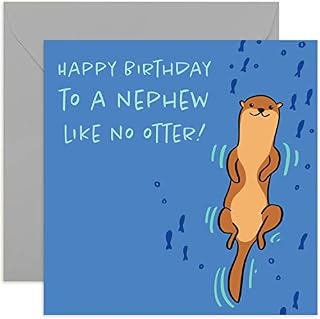 Old English Co. Happy Birthday To A Nephew Like No Otter! Card - Square Cute Animal Otter Card | Suitable for Men & Women | Blank Inside & Envelope Included