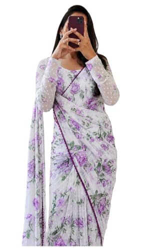Image of Sidhidata Women's Georgette Digital Printed Ready To Wear one Minute Saree With Unstitched Blouse Piece