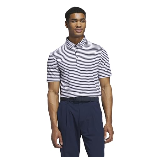 Adidas Men's Ultimate365 Stripe Polo Shirt, White/Collegiate Navy, Large