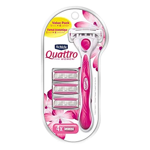 Schick Quattro Womens Value Pack with 1 Razor and 4 Razor Blade Refills Cover