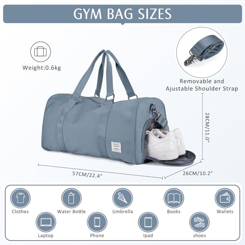 Gym Duffle With Shoe Compartment - Sports Travel Tote for Men and Women, Weekender Overnight Personal Item, Carry-on Workout Bag for Sports - Grey Blue2