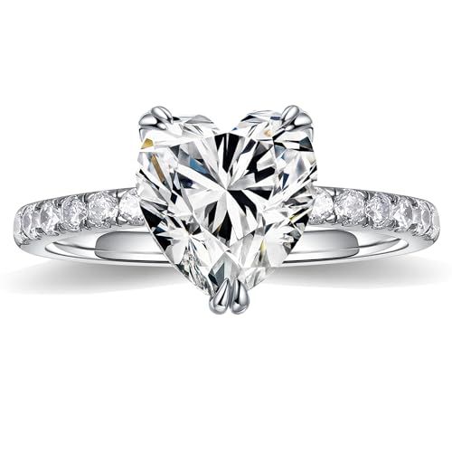 MOOSEA Heart Moissanite Promise Ring, 1.5ct D Color VVS1 Clarity Lab Created Diamond, 14K White Gold Vermeil, Classic, Female