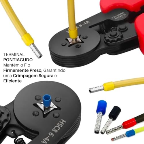 Alicate Crimpar Kit 1200 Peças - Prensa Terminal Ilhos Tubulares 0,25mm² Até 10mm² - Ferramenta Crim