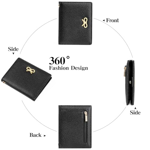 Image of GOIACII Women's Small Bifold Cute Bow Wallet Rfid Blocking Ladies Card holder Wristlet with Zipper Coin Pocket Black