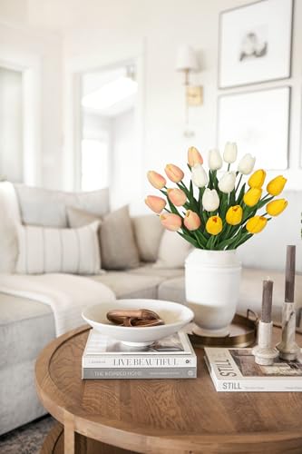 Image of 20 Pcs Artificial Tulips Flowers Mixcolor Real Touch Fake Tulips Fake Flowers for Mother's Day 13.5 inch Faux Tulips Faux Flowers Bulk Artificial Tulips Flowers for Vase Centerpieces Home Wedding Bouquet