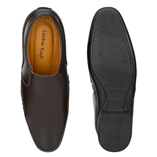 Image of Leatherkraft Formal Slip-On Shoes with Textured Detail