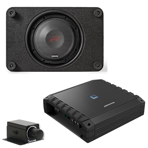 Alpine S2-A60M S-Series Class-D Amp w/Rux & RS-SB10 Single 10” R-Series Shallow Preloaded Subwoofer Enclosure