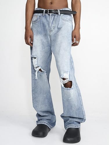 EMMIOL Mens Baggy Jeans Ripped Loose Wide Leg Distressed Jeans Pants Casual Denim Skater Y2k Vintage Streetwear 90s4
