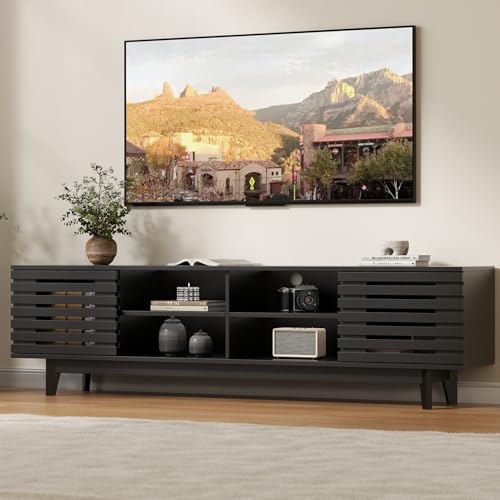 Image of Gyfimoie TV Stand Cabinet,TV Table with 2 Drawers and 2 Sliding Doors,TV Cabinet for up to 70 Inch TV,Media Entertainment Center For Living Room Bedroom,165x38x45cm (Black)