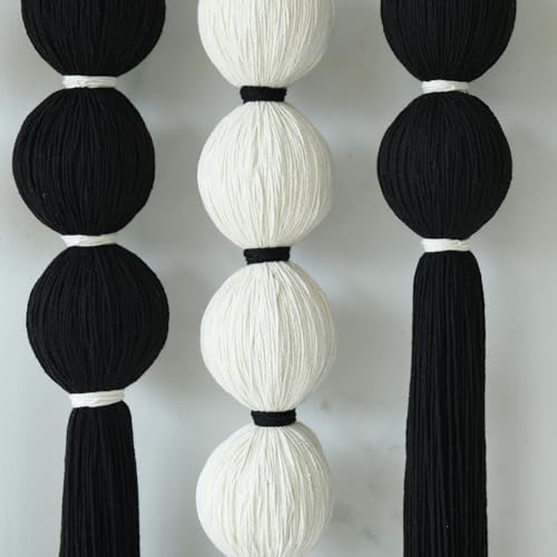 IOWER Macramê grande para pendurar na parede decoração de parede de macramê preto e branco esfericid