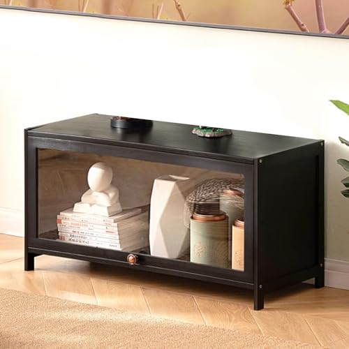 Meuble TV sur pied table console multimédia moderne salon noir - 2